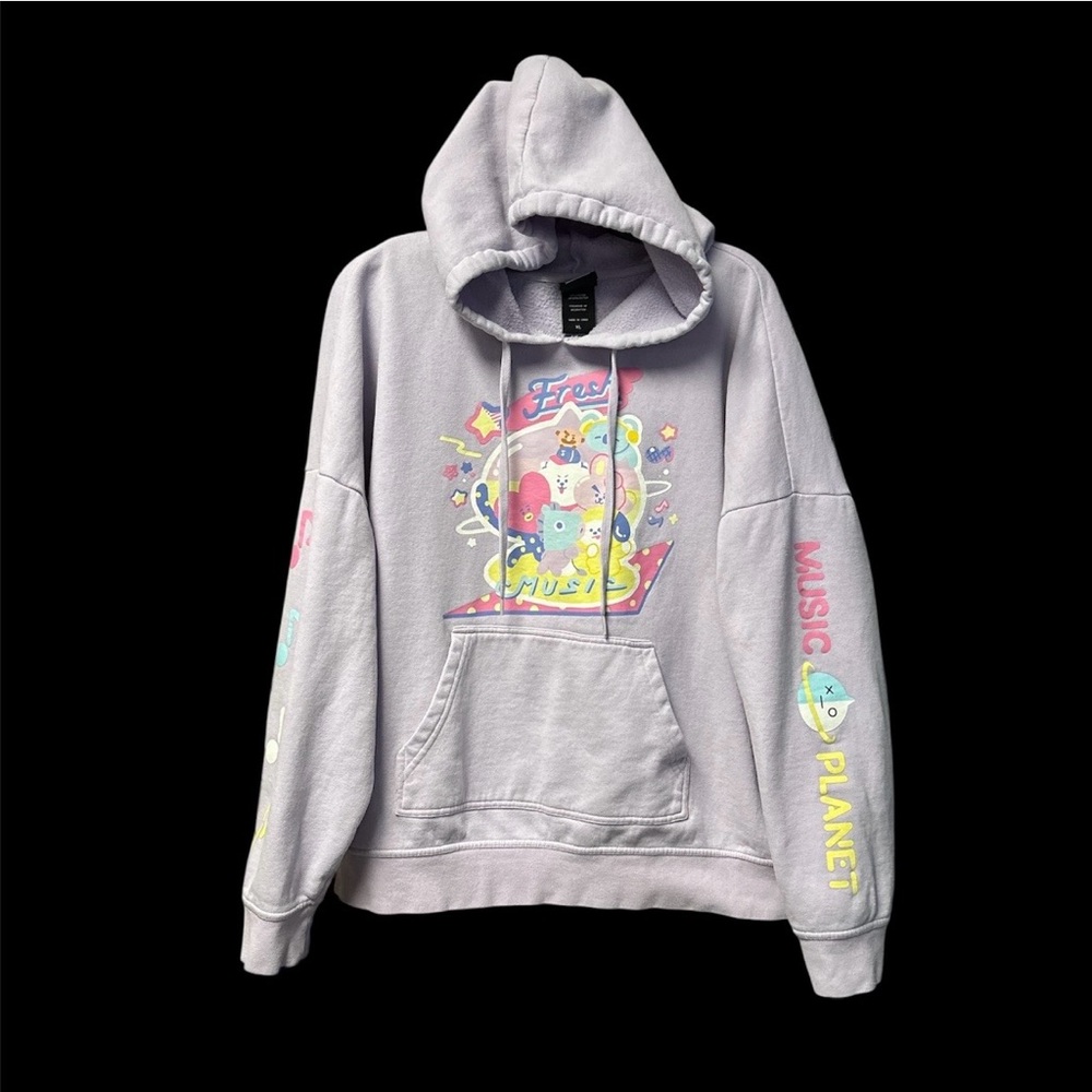 BT21 Music Planet Unisex Light Purple Oversized Hoodie Size XL BTS KPop